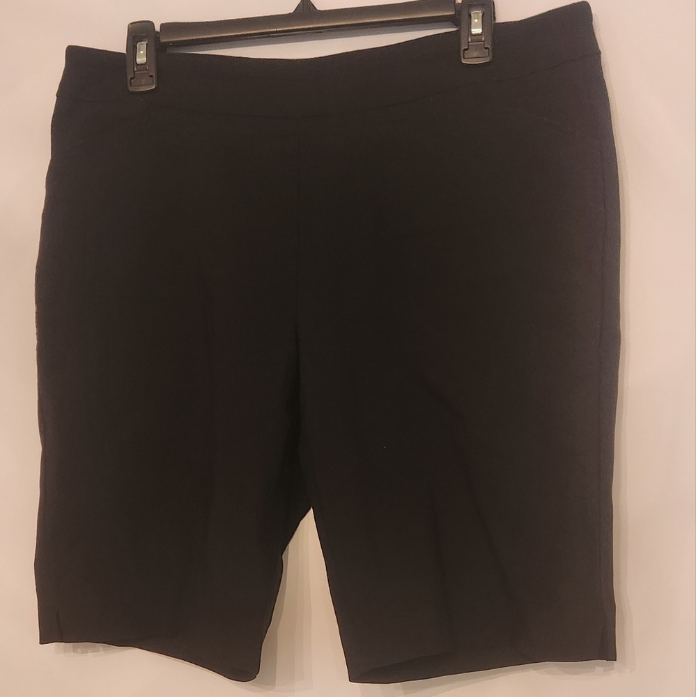Black polyester shorts.